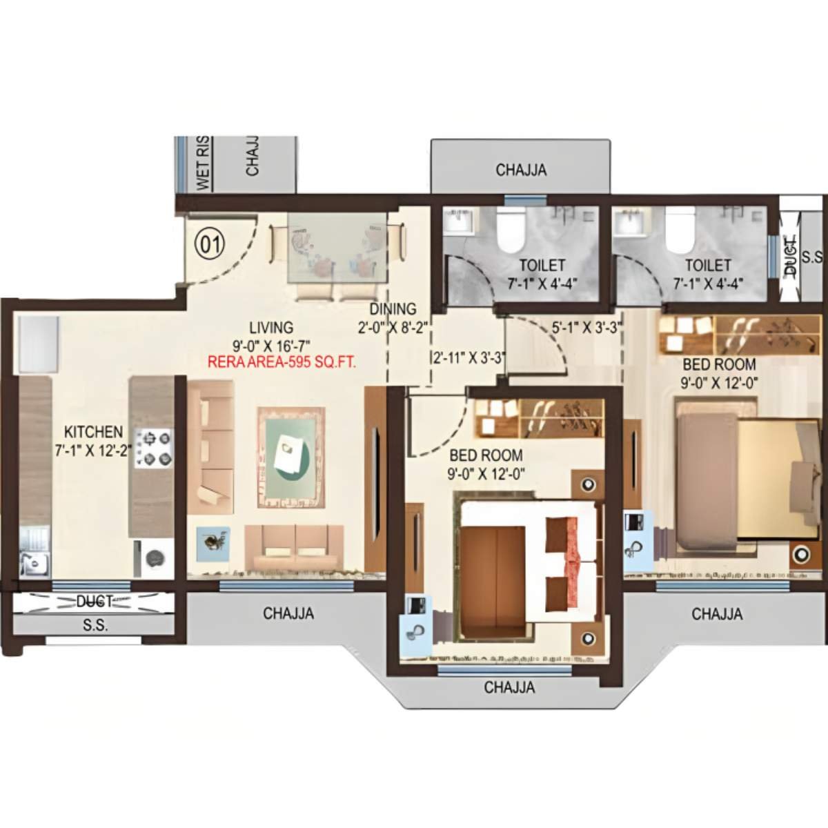 Shristi-Residency-Floor-Plan-2-BHK-535-Sqft