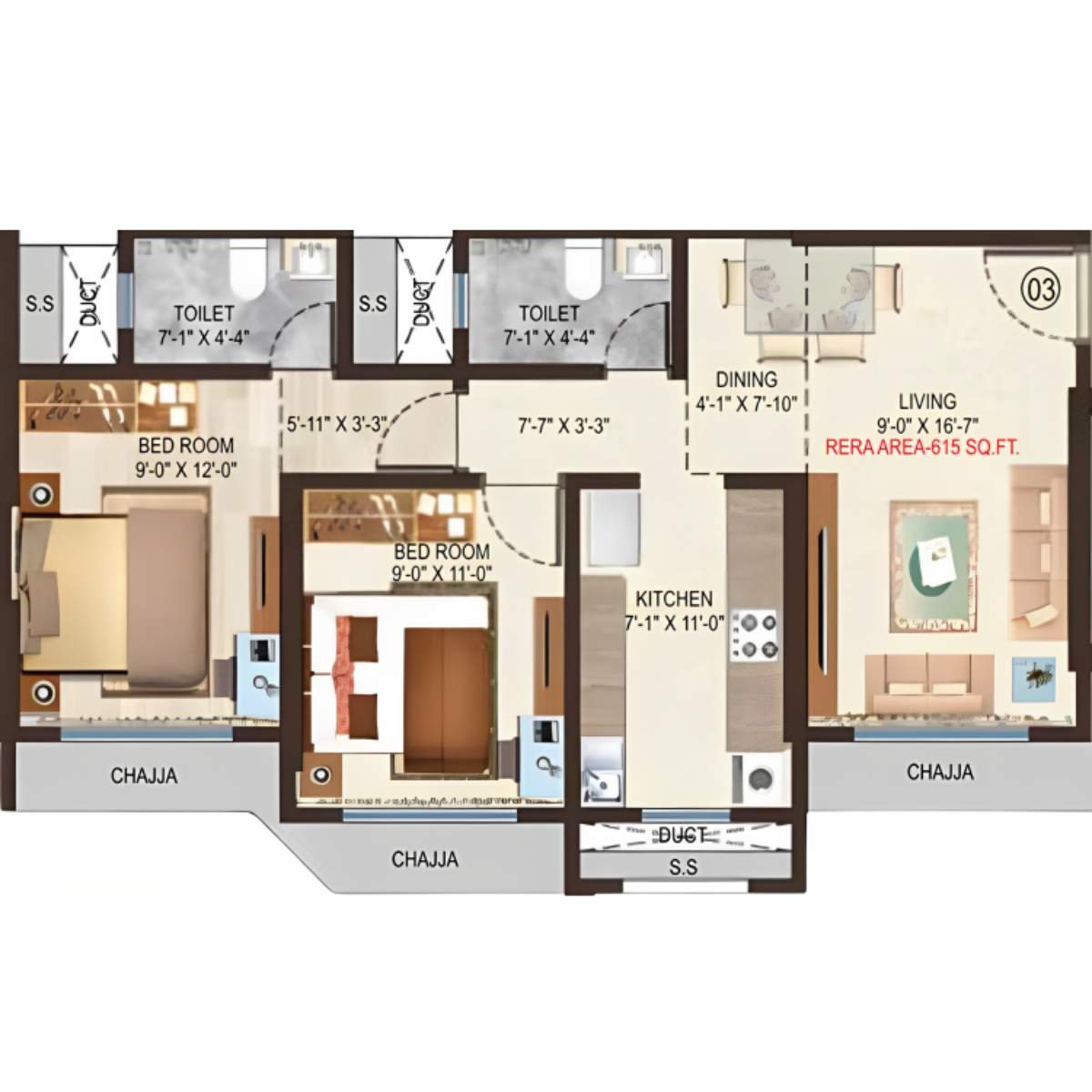 Shristi-Residency-Floor-Plan-2-BHK-615-Sqft